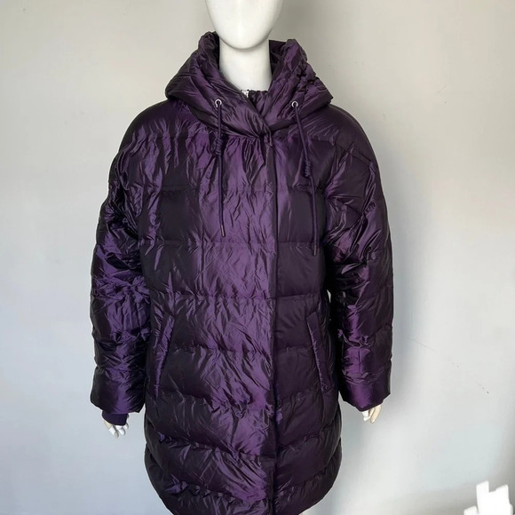 Zara water repellent down filled purple quilted coat with hood Size XL NWT - Picture 5 of 16